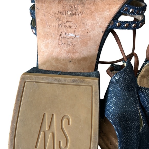 Stuart Weitzman Skippity Antique Denim Strappy Tassel Wrap Sandals 7.5 - Picture 15 of 16